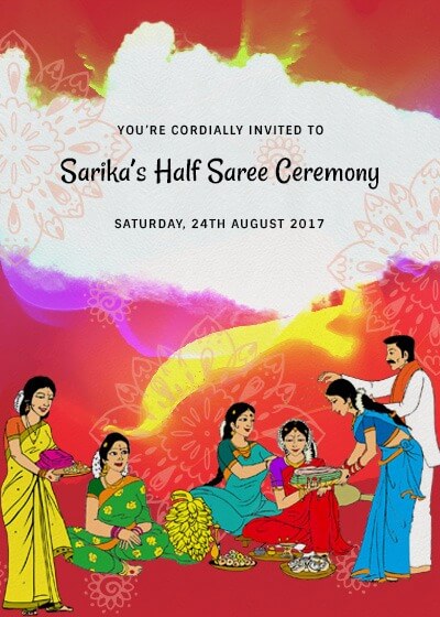 colorful half saree ceremony invitation 515 opt1